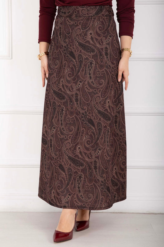 Şal Desen Scuba Etek Bordo