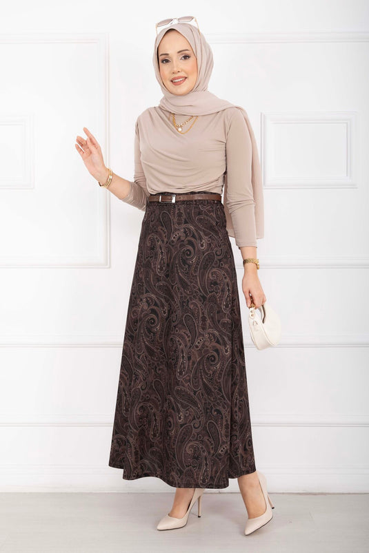 Şal Desen Scuba Etek Siyah