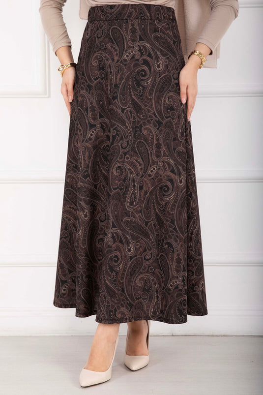 Şal Desen Scuba Etek Siyah