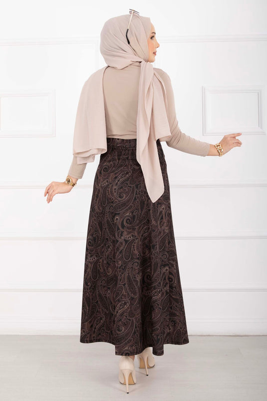 Şal Desen Scuba Etek Siyah