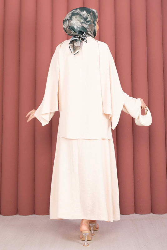 Ensemble triple avec jupe à détail foulard beige