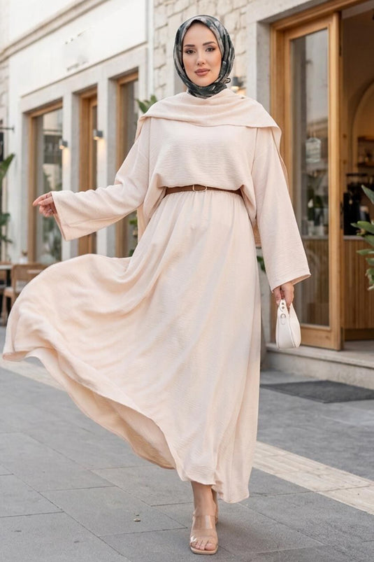 Ensemble triple avec jupe à détail foulard beige
