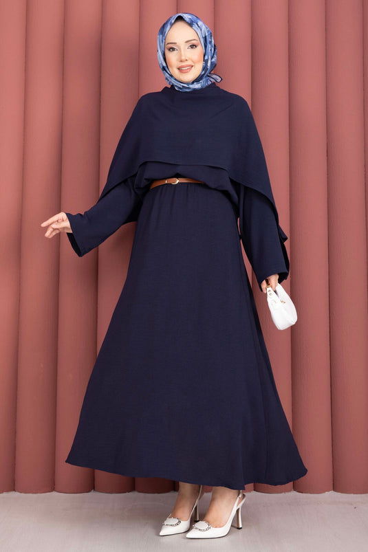 Ensemble triple jupe avec détail foulard bleu marine
