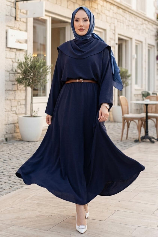 Ensemble triple jupe avec détail foulard bleu marine