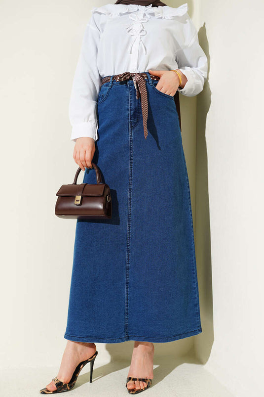 Jupe en jean bleu denim avec détail foulard