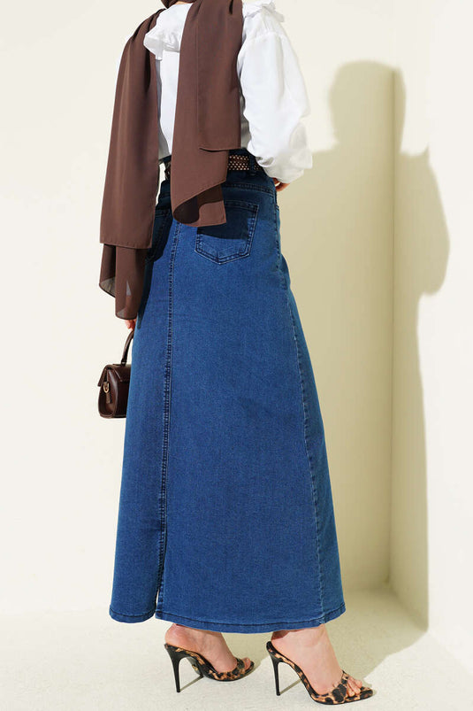 Jupe en jean bleu denim avec détail foulard