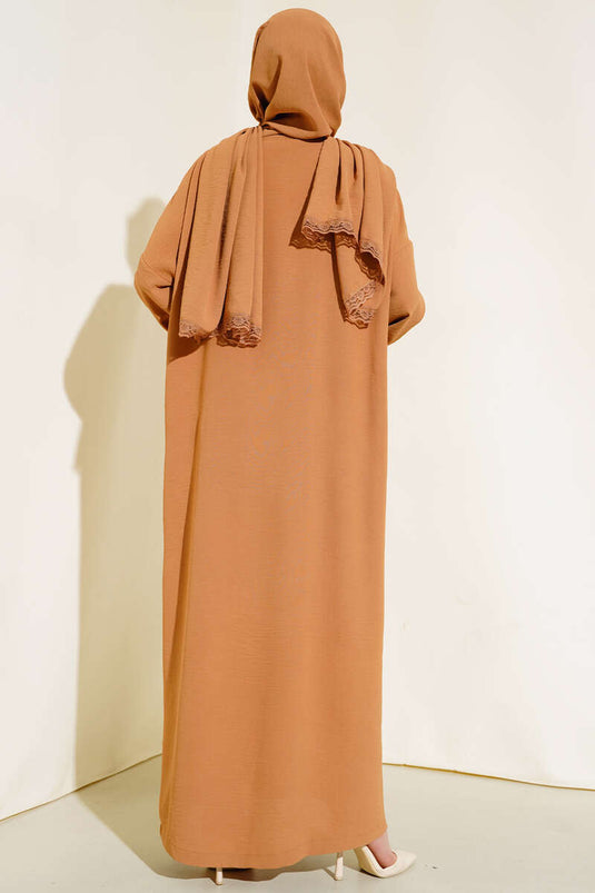 Shawl Model Elastic Cuff Abaya Camel