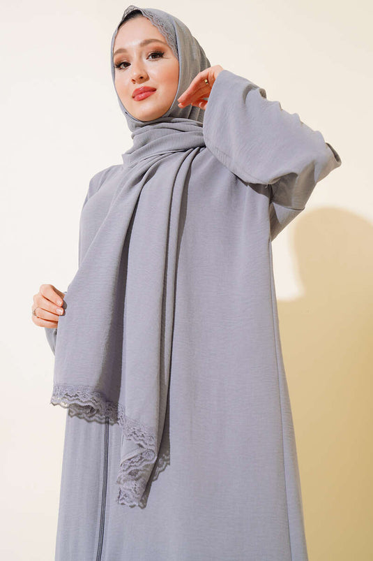 عباية مطاطية بأكمام شال باللون الرمادي