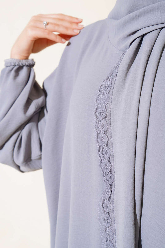 Şal Modelli Kol Lastikli Ferace Gri