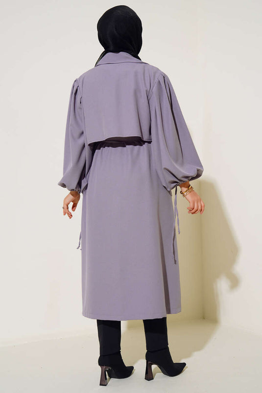 Şal Yaka Balon Kol Kap Kayrak Grisi