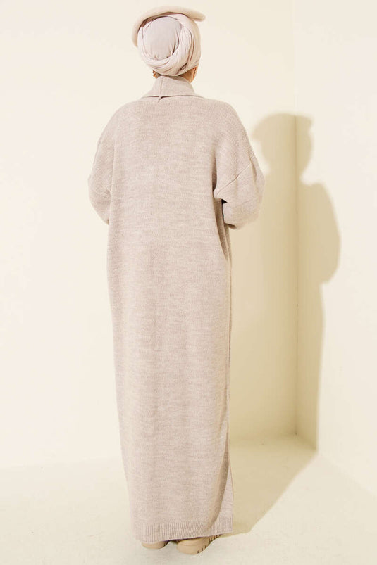 Cardigan long basique en tricot à col châle beige