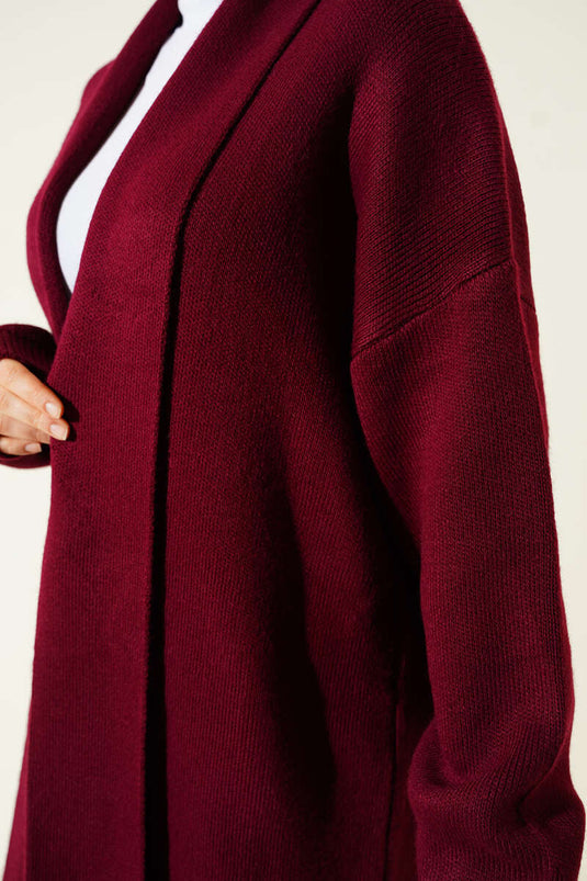 Gilet Long En Tricot Basique À Col Châle Bordeaux