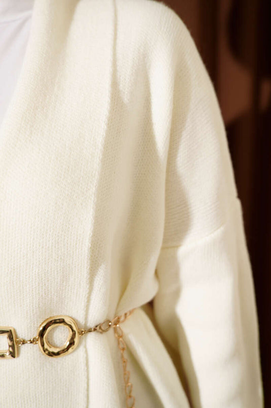 Gilet Long En Tricot Basic À Col Châle Beige