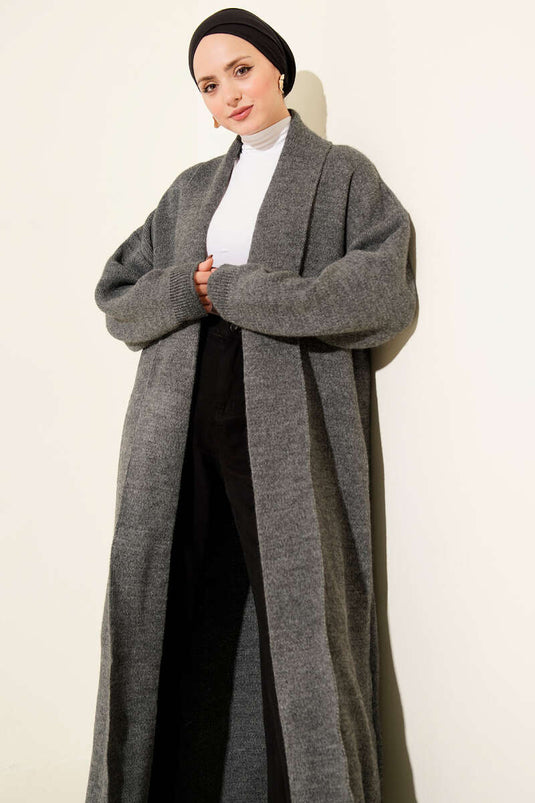 Gilet Long Basic En Tricot À Col Châle Fumé