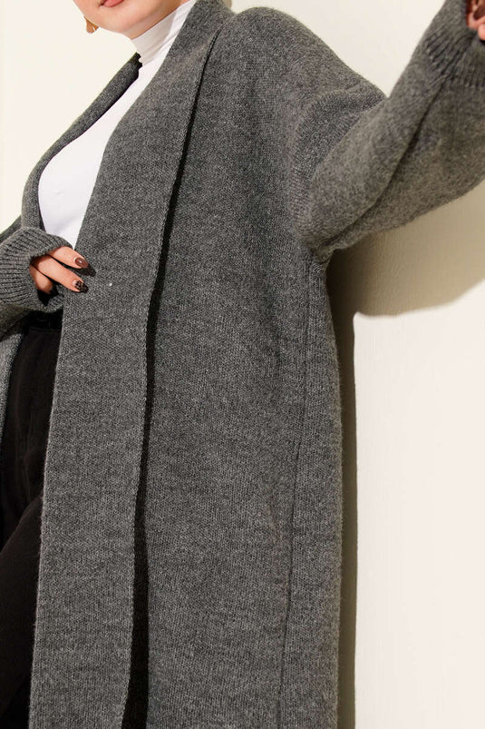 Gilet Long Basic En Tricot À Col Châle Fumé