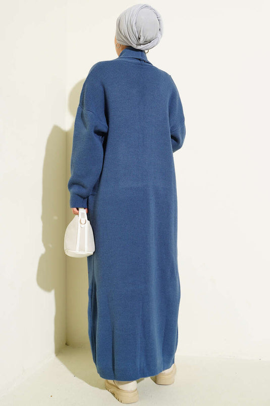 Şal Yaka Basic Uzun Triko Hırka İndigo