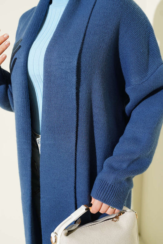 Şal Yaka Basic Uzun Triko Hırka İndigo