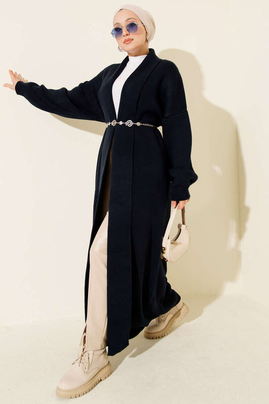 Şal Yaka Basic Uzun Triko Hırka Lacivert