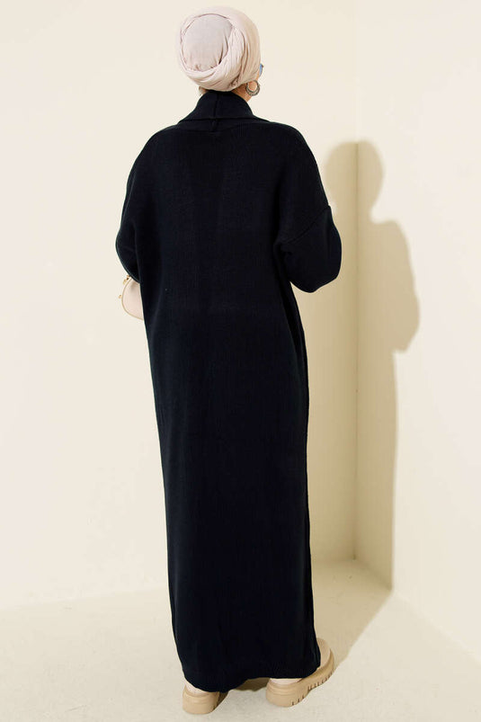 Şal Yaka Basic Uzun Triko Hırka Lacivert