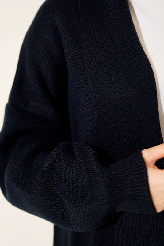 Şal Yaka Basic Uzun Triko Hırka Lacivert