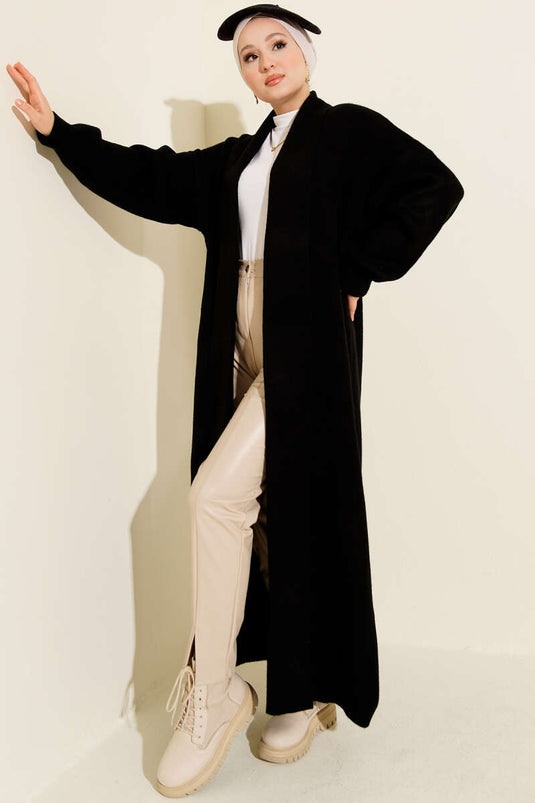 Gilet Long En Tricot Basique À Col Châle Noir