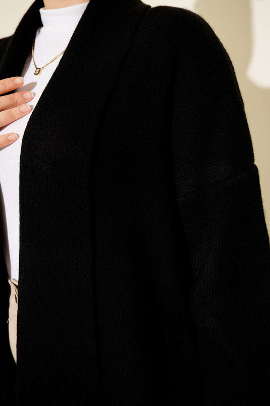 Gilet Long En Tricot Basique À Col Châle Noir