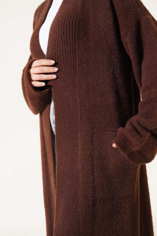 Bruine Shawl Kraag Met Zakken Vest