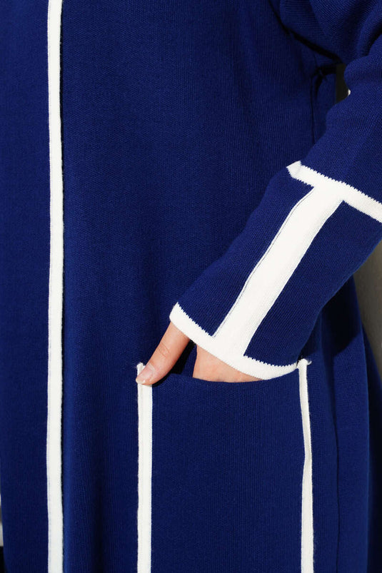 Şal Yaka Cepli Triko Hırka Lacivert