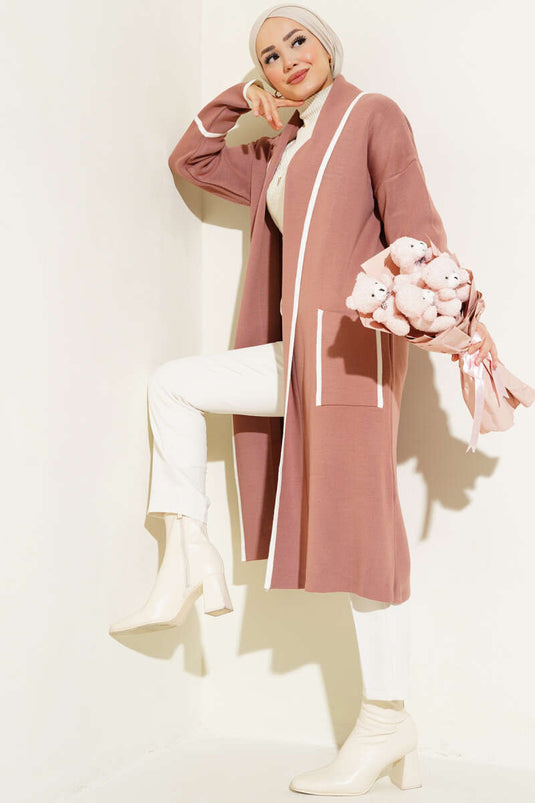 Shawl Collar Pocket Knit Cardigan Powder