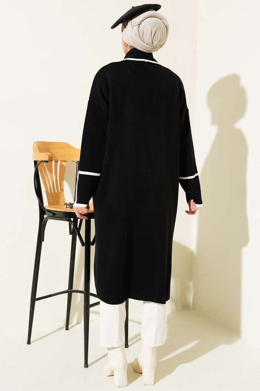 Şal Yaka Cepli Triko Hırka Siyah