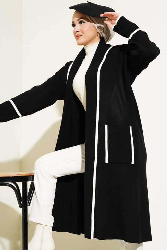 Şal Yaka Cepli Triko Hırka Siyah