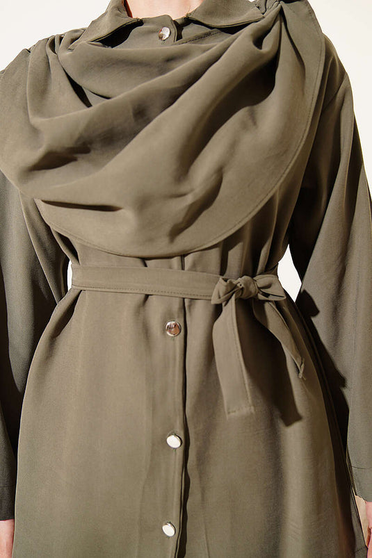 Ensemble double en tensel avec col châle kaki