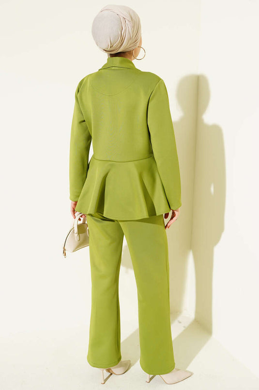 Scuba Double Set with Shawl Collar and Buttons in Pistachio Green