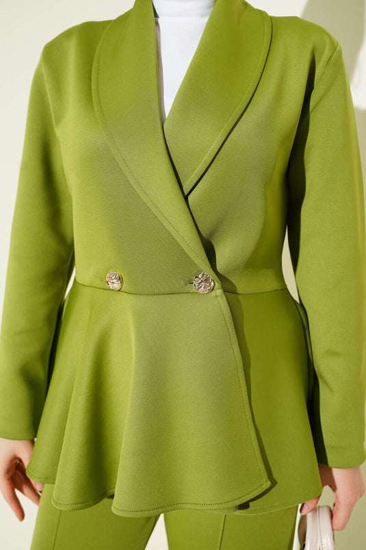 Scuba Double Set with Shawl Collar and Buttons in Pistachio Green