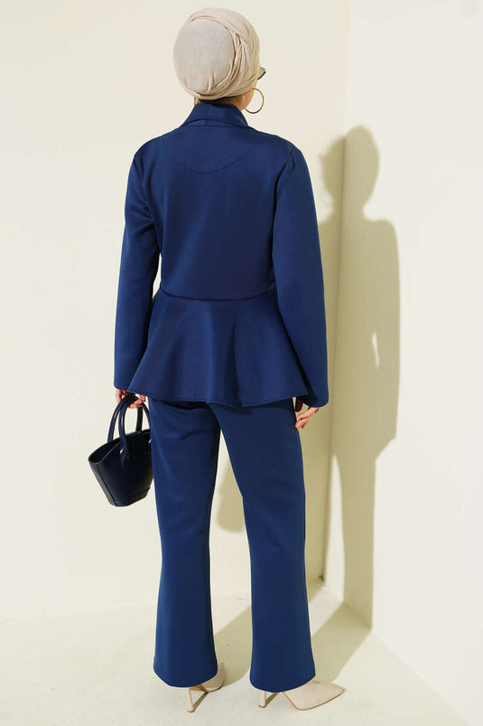 Şal Yaka Düğmeli Scuba İkili Takım Lacivert