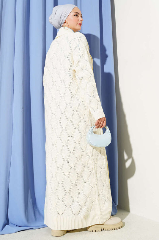 كارديجان طويل بنمط حياكة بياقة شال، لون حجري