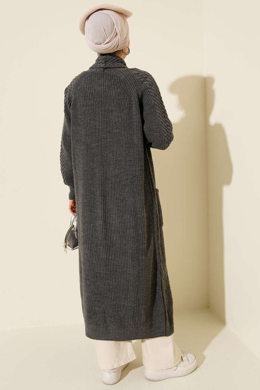 Shawl Collar Knitted Embossed Knitwear Cardigan Smoke