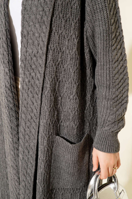 Shawl Collar Knitted Embossed Knitwear Cardigan Smoke