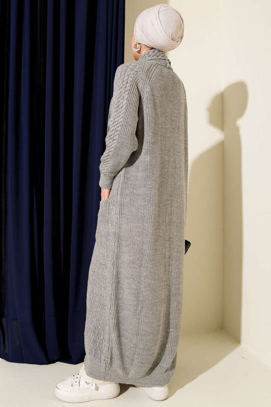 Shawl Collar Knitted Embossed Knitwear Cardigan Gray