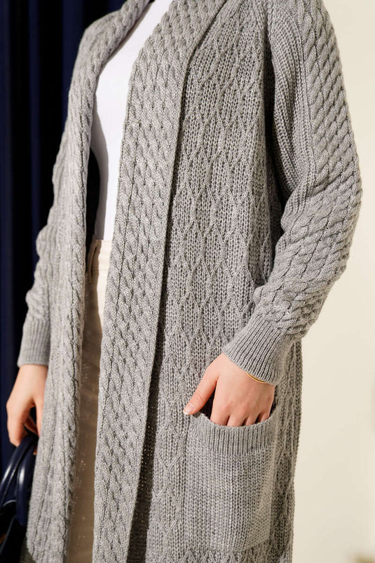 كارديجان محبوك منقوش بياقة شال رمادي