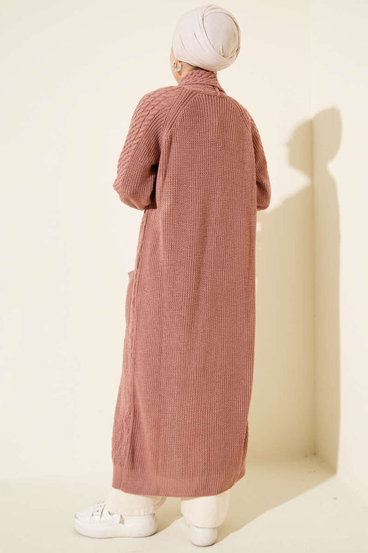 Shawl Collar Knitted Embossed Knitwear Cardigan Dusty Rose