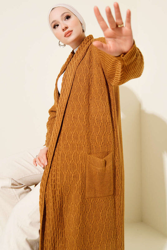 Shawl Collar Knitted Embossed Knitwear Cardigan Mustard