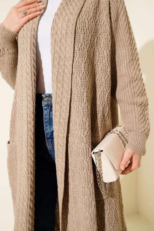 Shawl Collar Knitted Embossed Knitwear Cardigan Latte