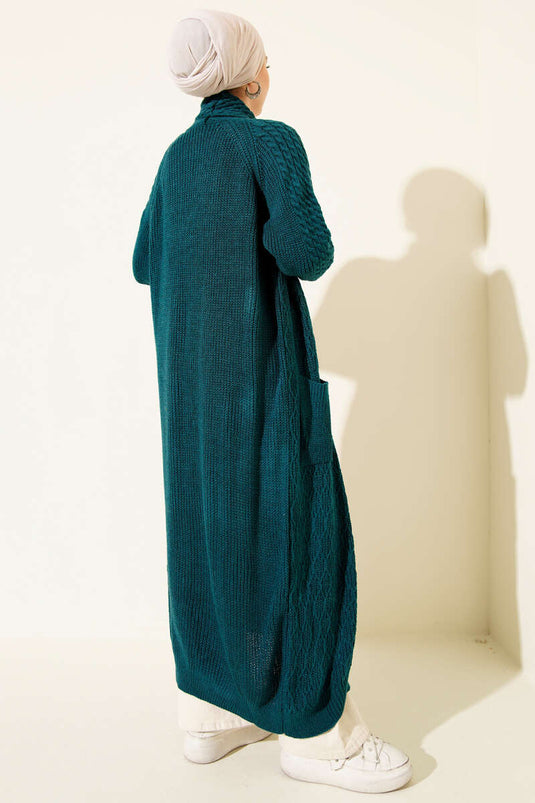 Shawl Collar Knitted Embossed Knitwear Cardigan Petrol