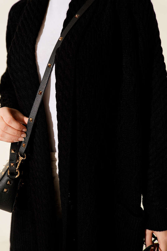 Shawl Collar Knitted Embossed Knitwear Cardigan Black