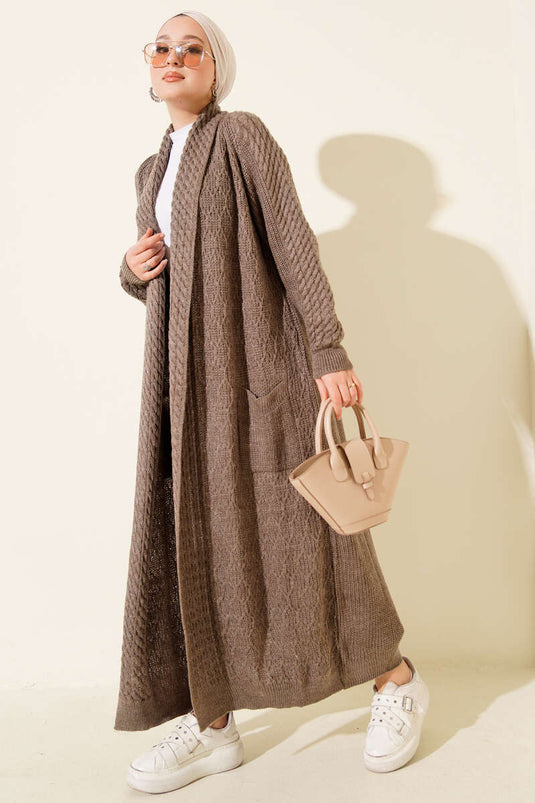 Shawl Collar Knitted Embossed Knitwear Cardigan Mink