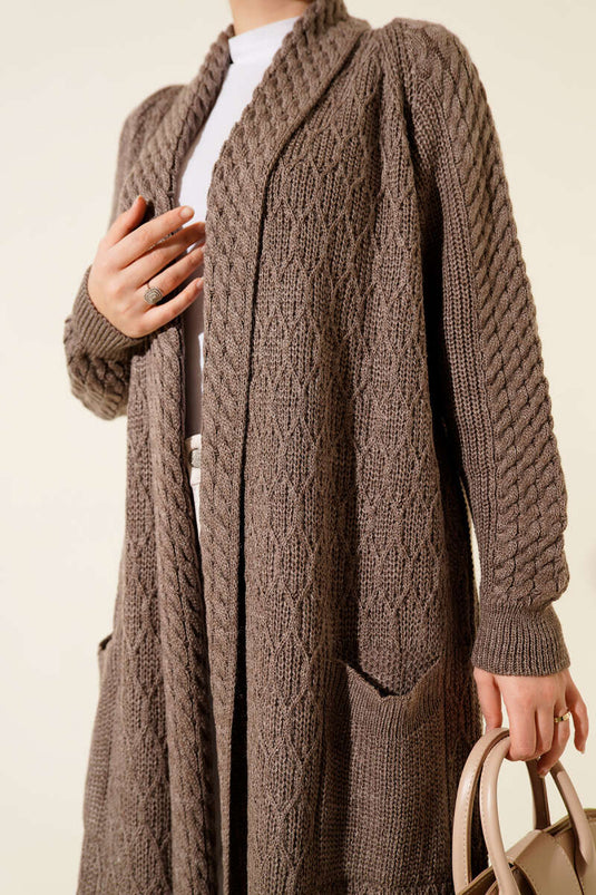 Shawl Collar Knitted Embossed Knitwear Cardigan Mink