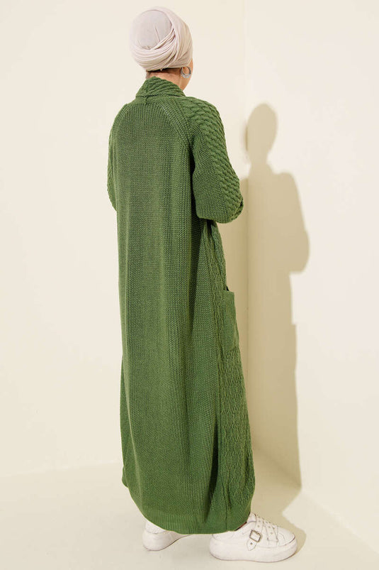 Shawl Collar Knitted Embossed Knitwear Cardigan Green