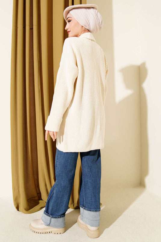 Gilet En Maille Beige À Col Châle