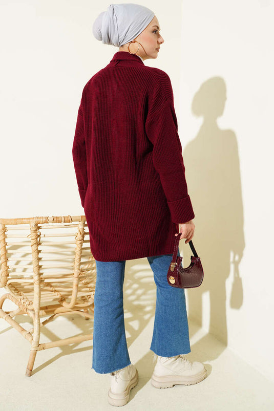 Gilet En Maille Bordeaux À Col Châle